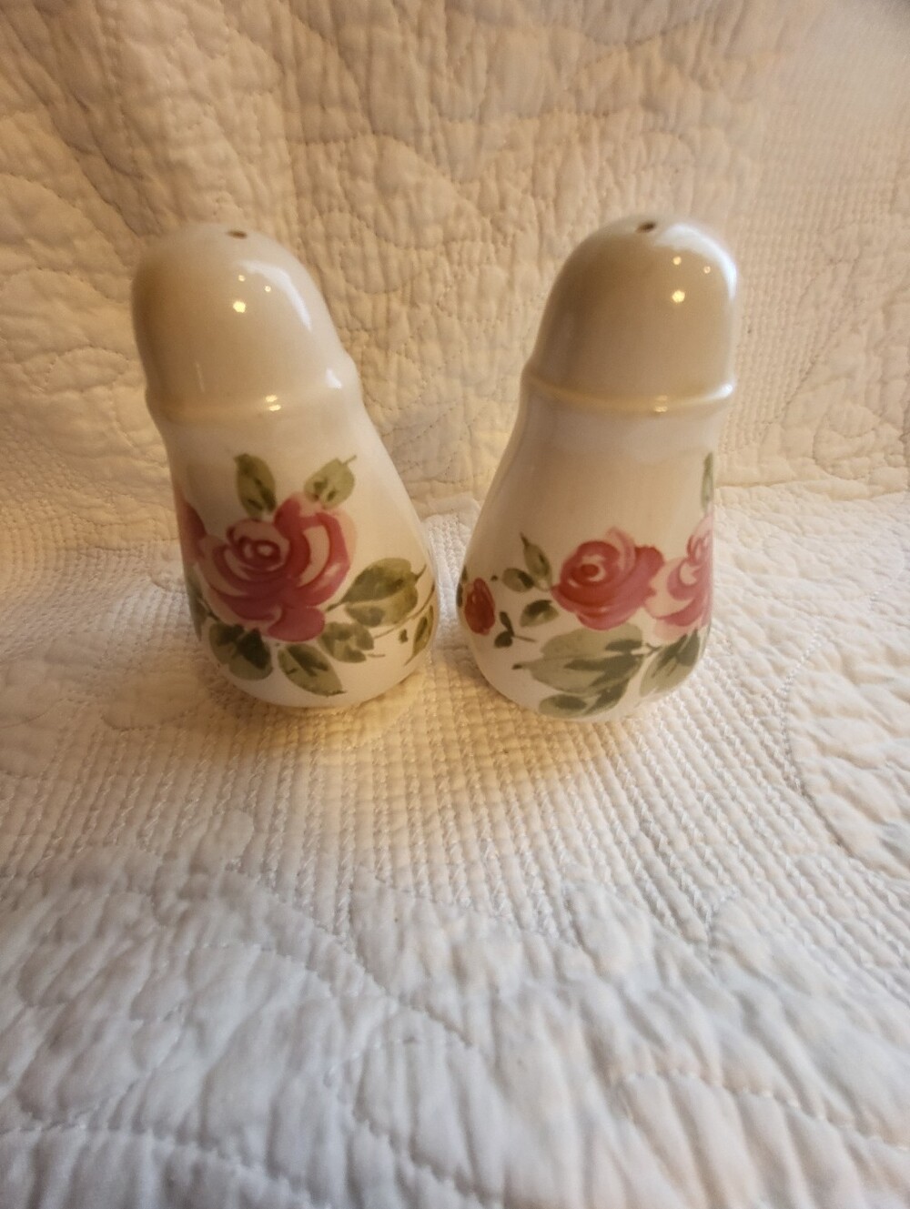 Floral Ceramic Salt and Pepper Shakers - Pink Rose Design